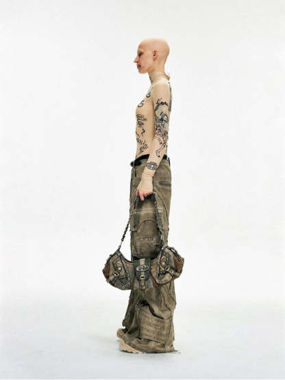 Personsoul Techwear Metal Leather Shoulder Bag-IYAMIUIO