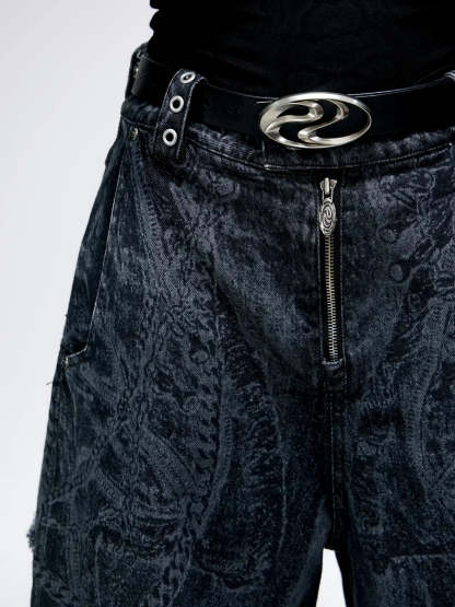 Personsoul Textured Black Print Ripped Jeans-IYAMIUIO