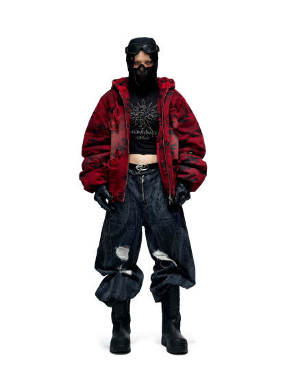 Personsoul Textured Black Print Ripped Jeans-IYAMIUIO