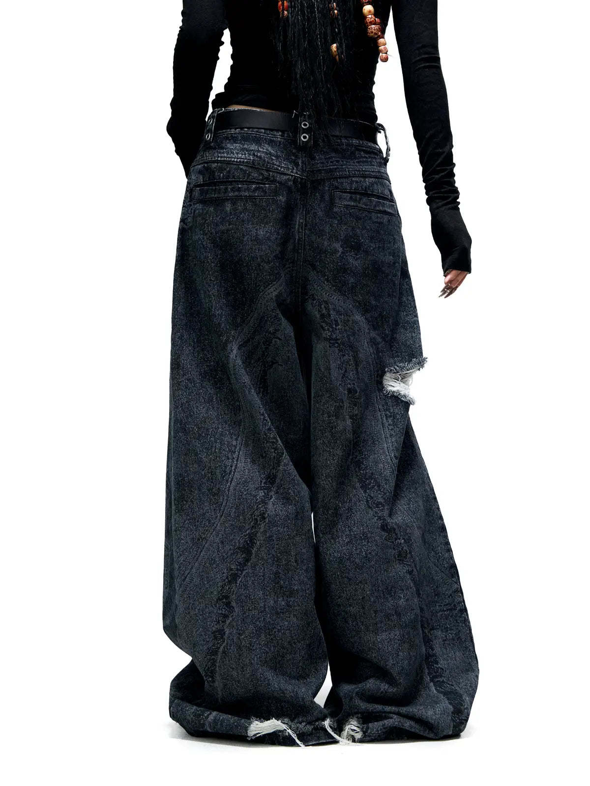 Personsoul Textured Black Print Ripped Jeans-IYAMIUIO