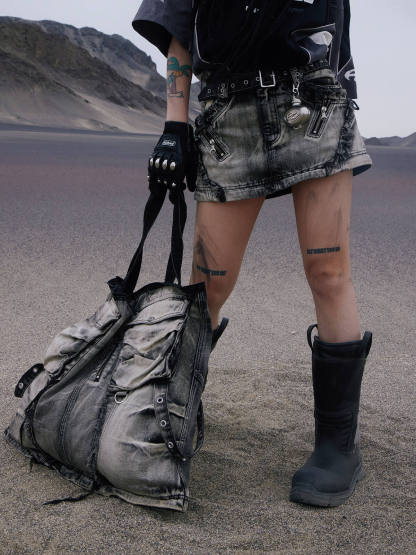 Personsoul Three-Stage Faded Maxi Denim Skirt-IYAMIUIO