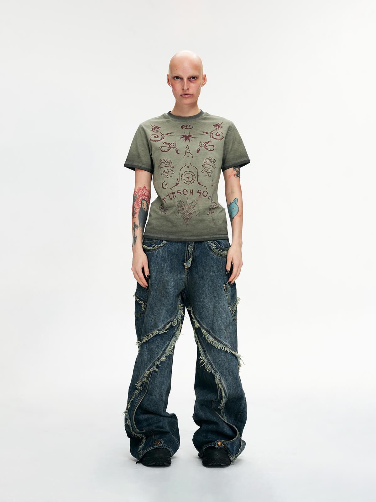 Personsoul Tie-Dye Raw-Edge Baggy Jeans-IYAMIUIO