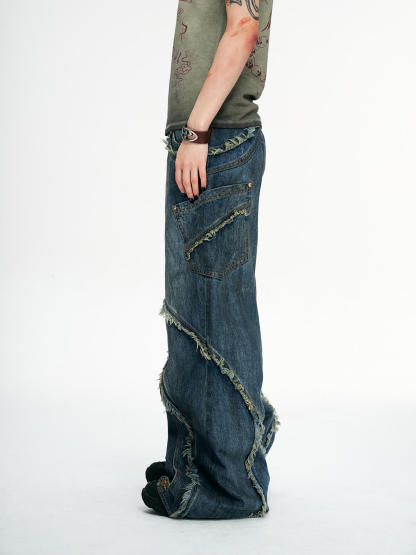 Personsoul Tie-Dye Raw-Edge Baggy Jeans-IYAMIUIO