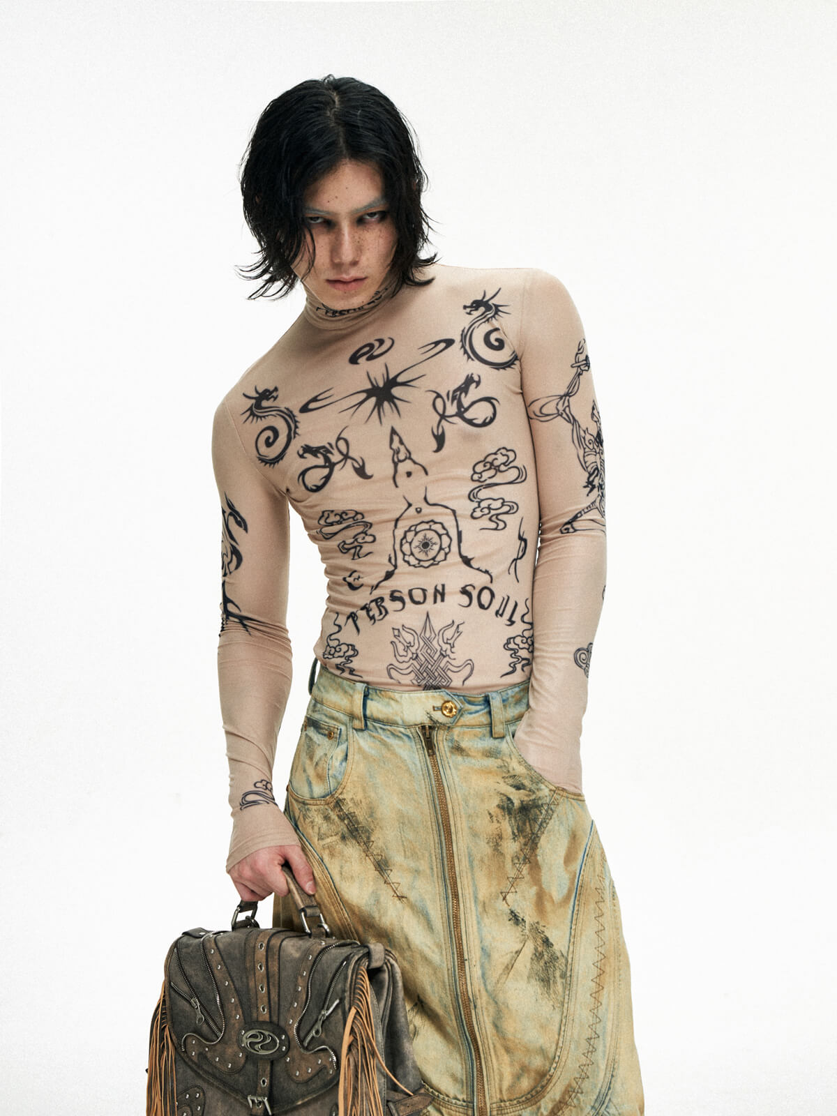 Personsoul Desert Totem-Inspired Skin Highneck Top-IYAMIUIO