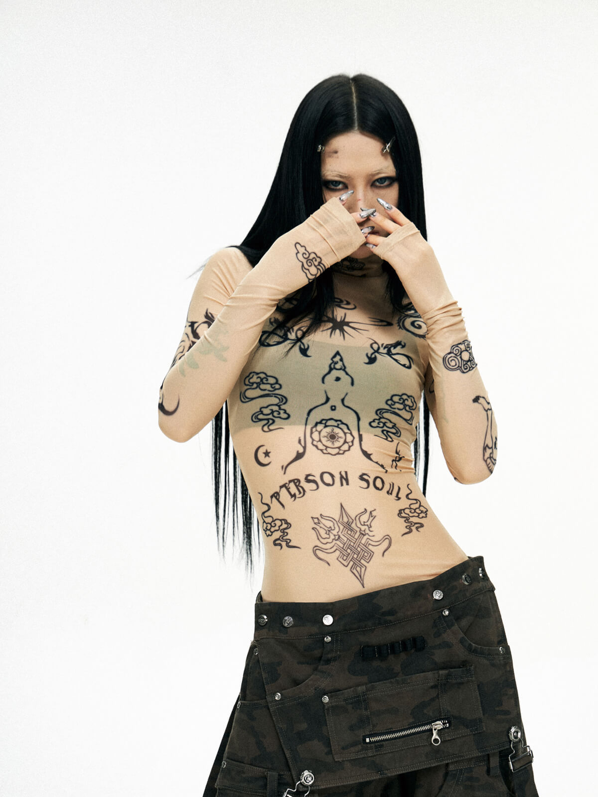 Personsoul Desert Totem-Inspired Skin Highneck Top-IYAMIUIO