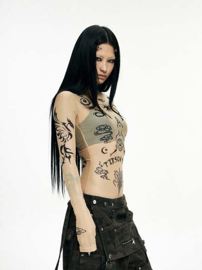 Personsoul Desert Totem-Inspired Skin Highneck Top-IYAMIUIO