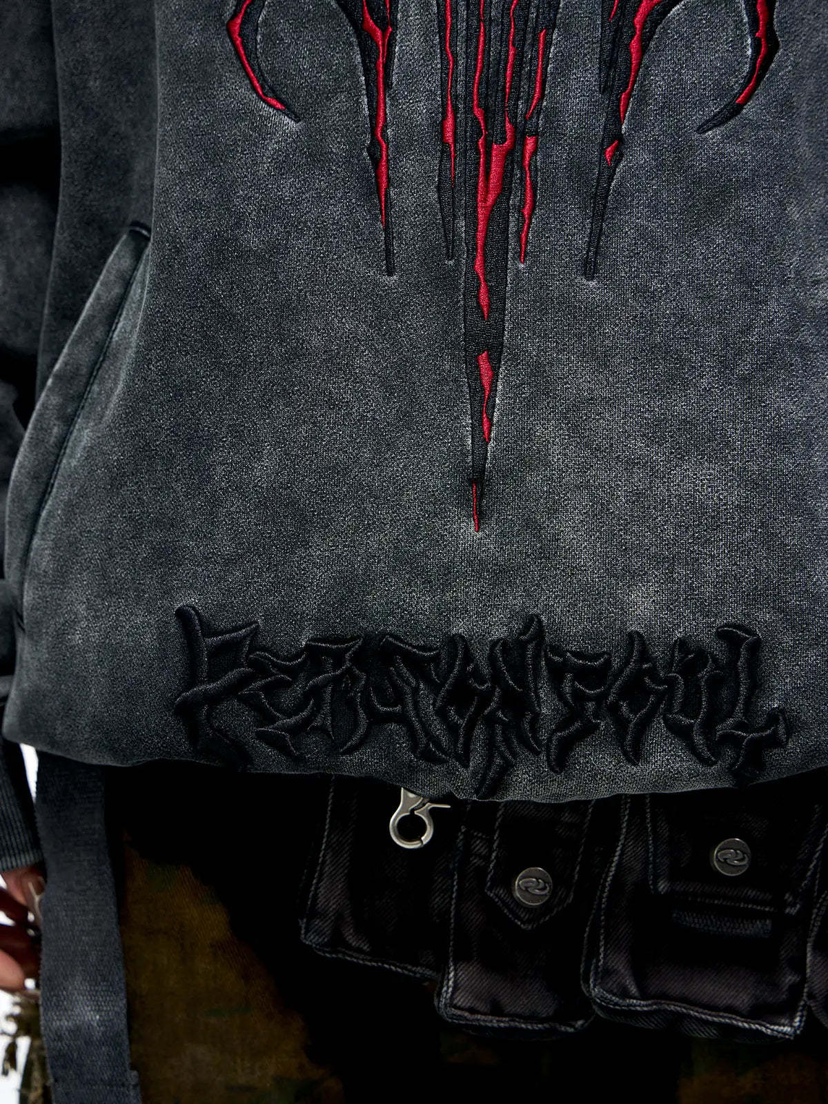 Personsoul Totem Embroidered Washed Hoodie-IYAMIUIO