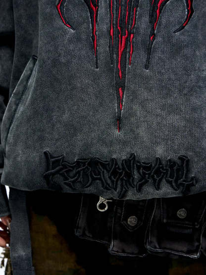 Personsoul Totem Embroidered Washed Hoodie-IYAMIUIO