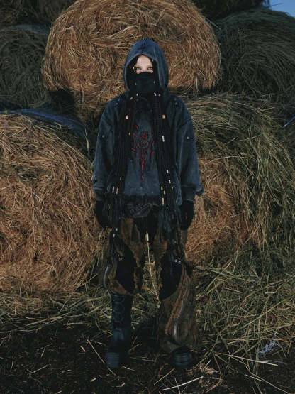 Personsoul Totem Embroidered Washed Hoodie-IYAMIUIO