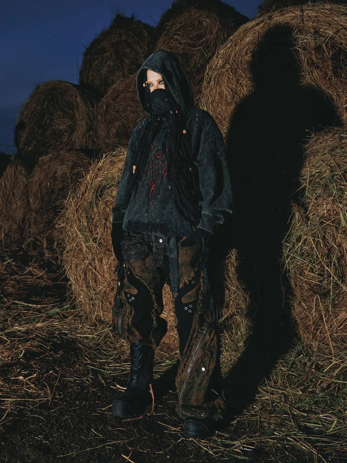 Personsoul Totem Embroidered Washed Hoodie-IYAMIUIO