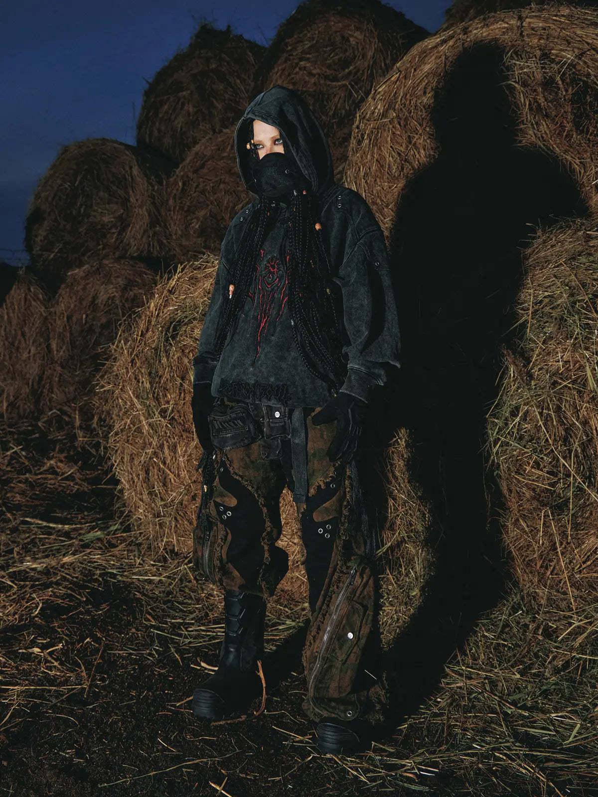 Personsoul Totem Embroidered Washed Hoodie-IYAMIUIO