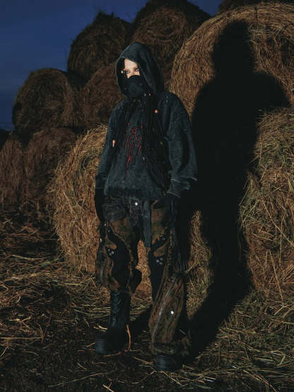 Personsoul Totem Embroidered Washed Hoodie-IYAMIUIO