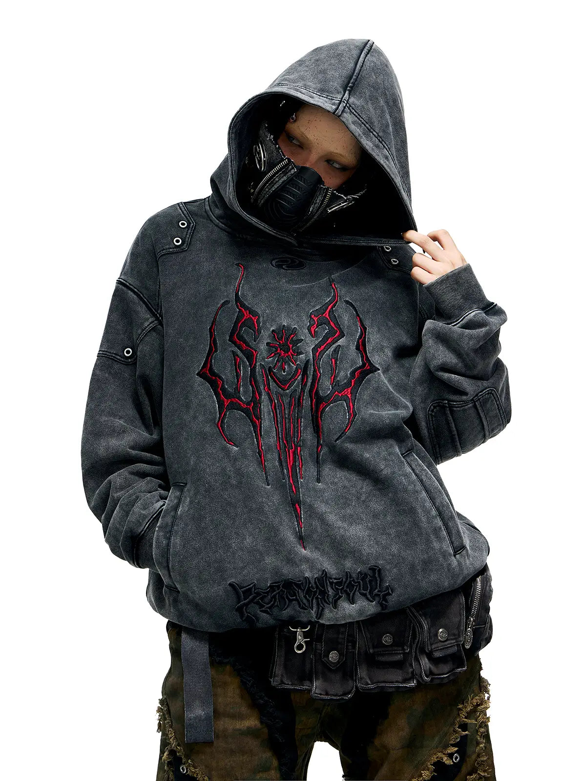 Personsoul Totem Embroidered Washed Hoodie-IYAMIUIO