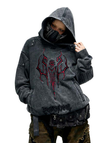 Personsoul Totem Embroidered Washed Hoodie-IYAMIUIO