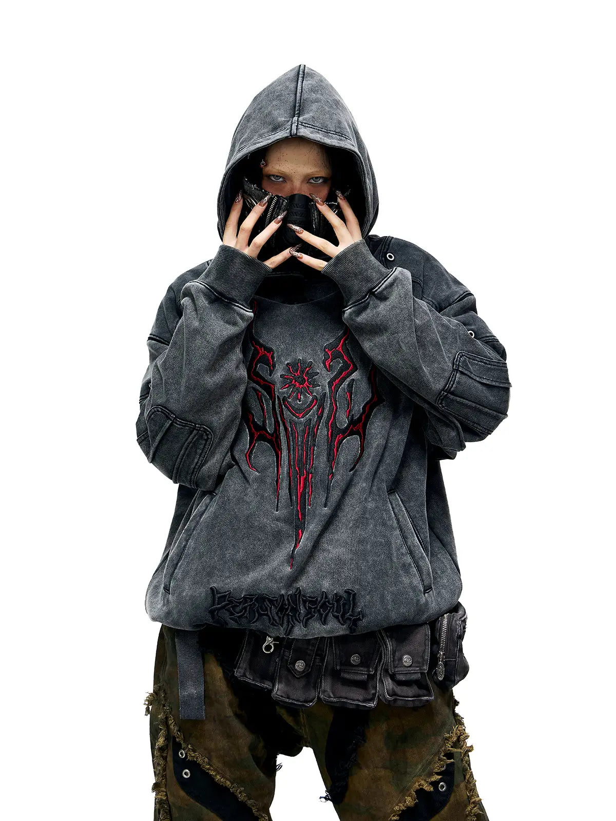 Personsoul Totem Embroidered Washed Hoodie-IYAMIUIO