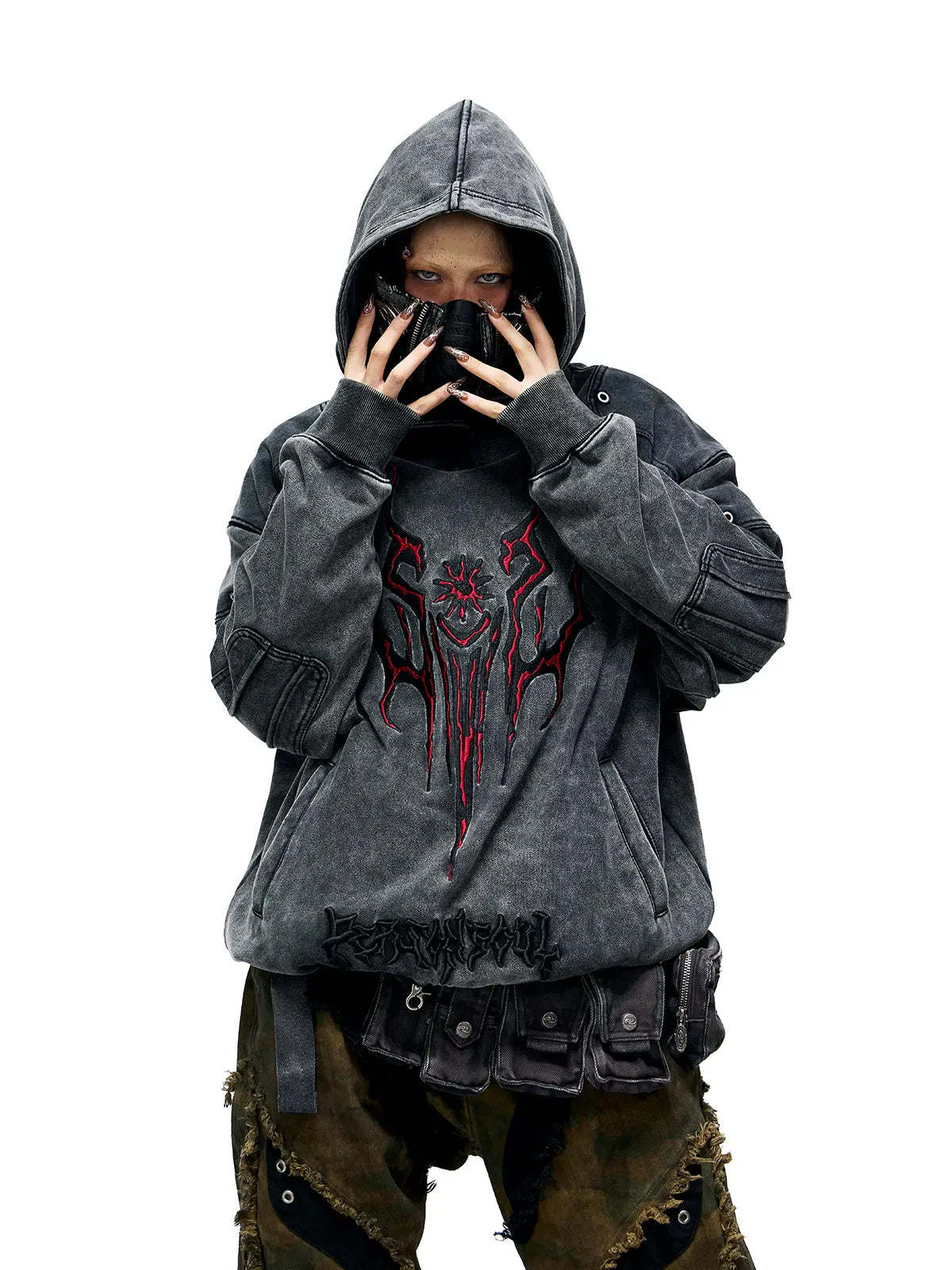 Personsoul Totem Embroidered Washed Hoodie-IYAMIUIO