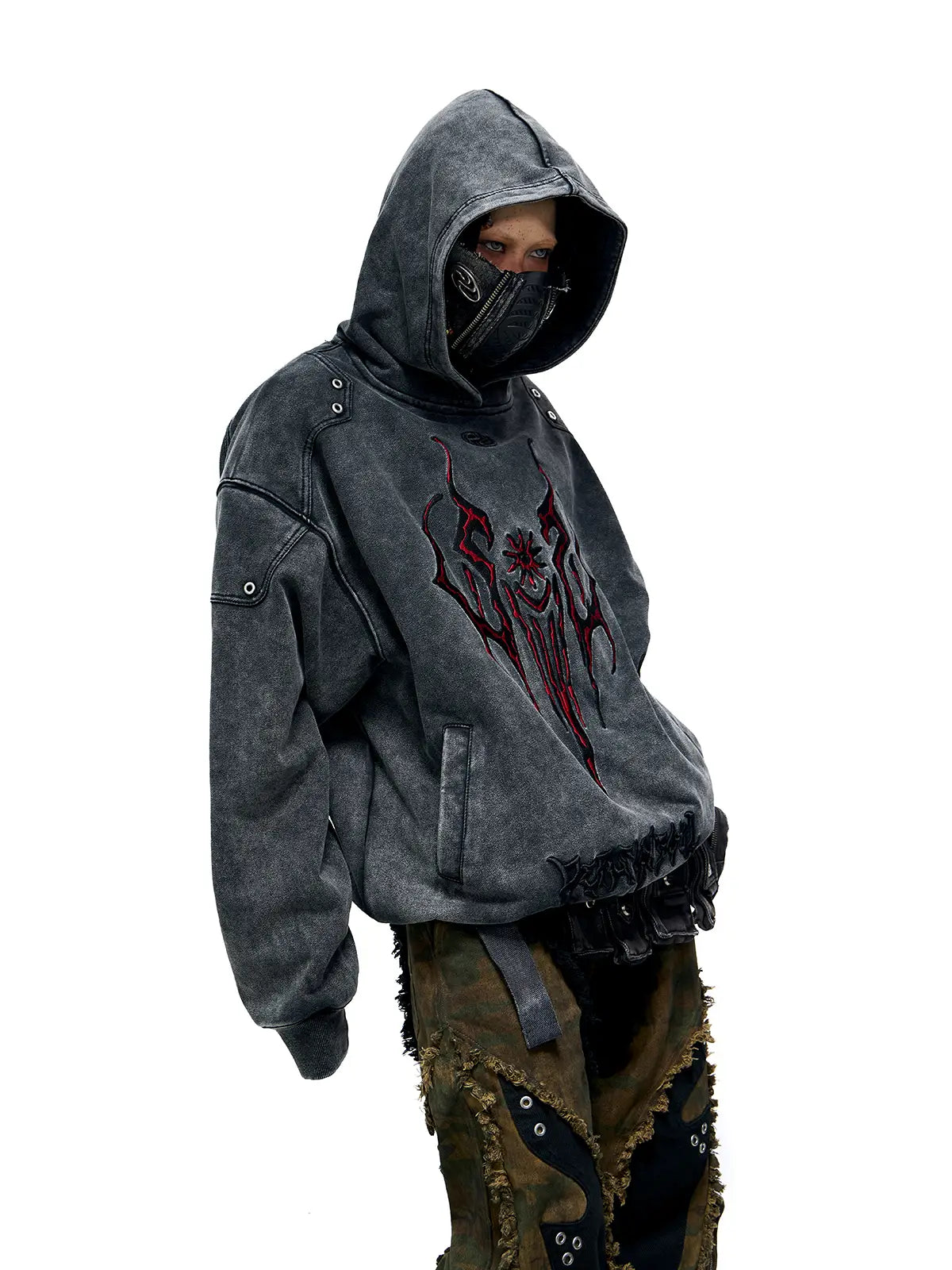 Personsoul Totem Embroidered Washed Hoodie-IYAMIUIO