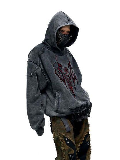 Personsoul Totem Embroidered Washed Hoodie-IYAMIUIO