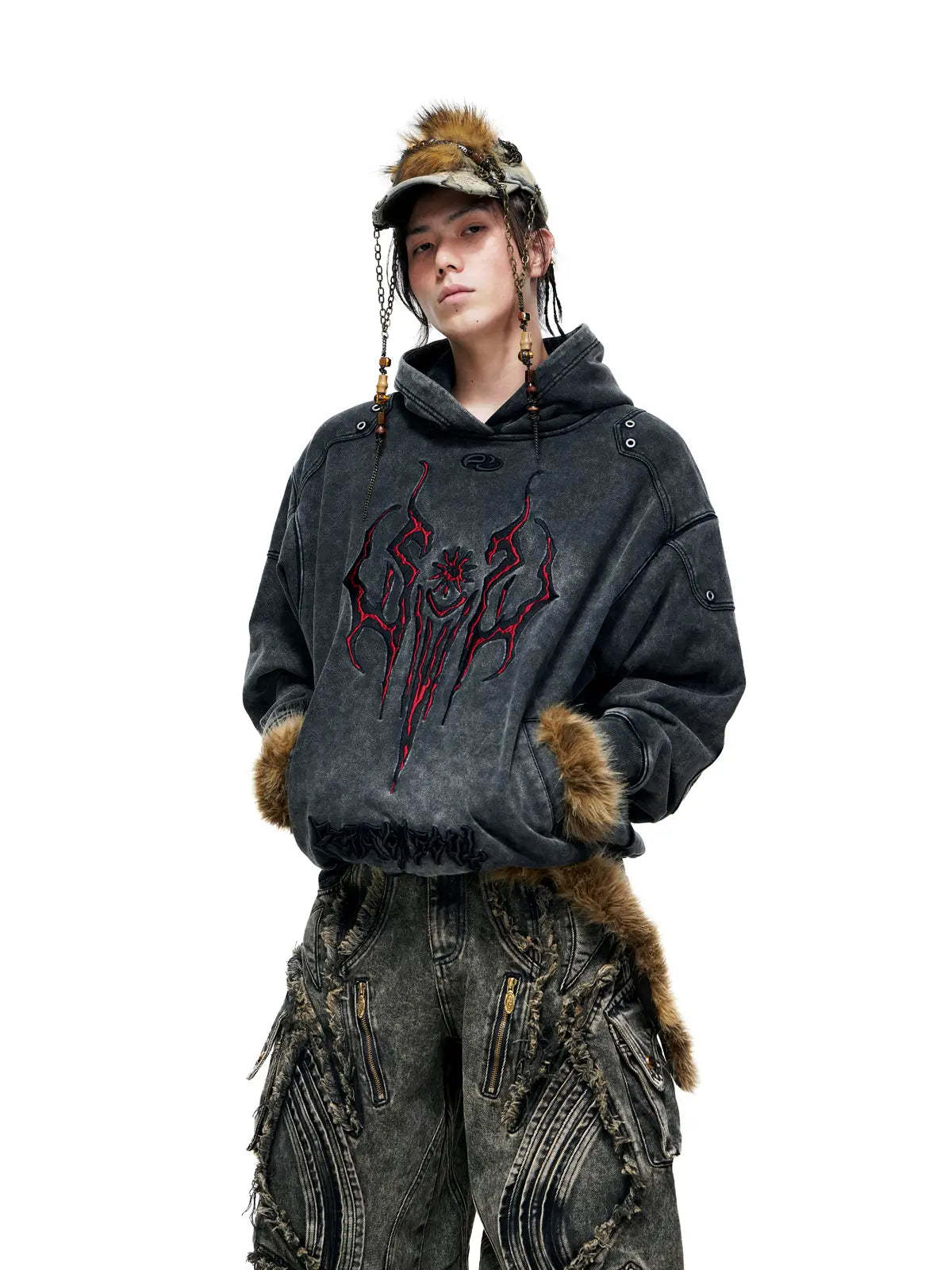 Personsoul Totem Embroidered Washed Hoodie-IYAMIUIO