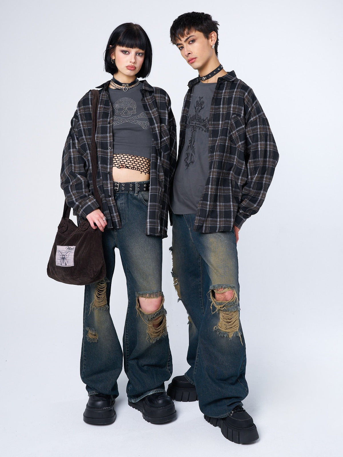 Tyler Black & Grey Checked Shirt-IYAMIUIO