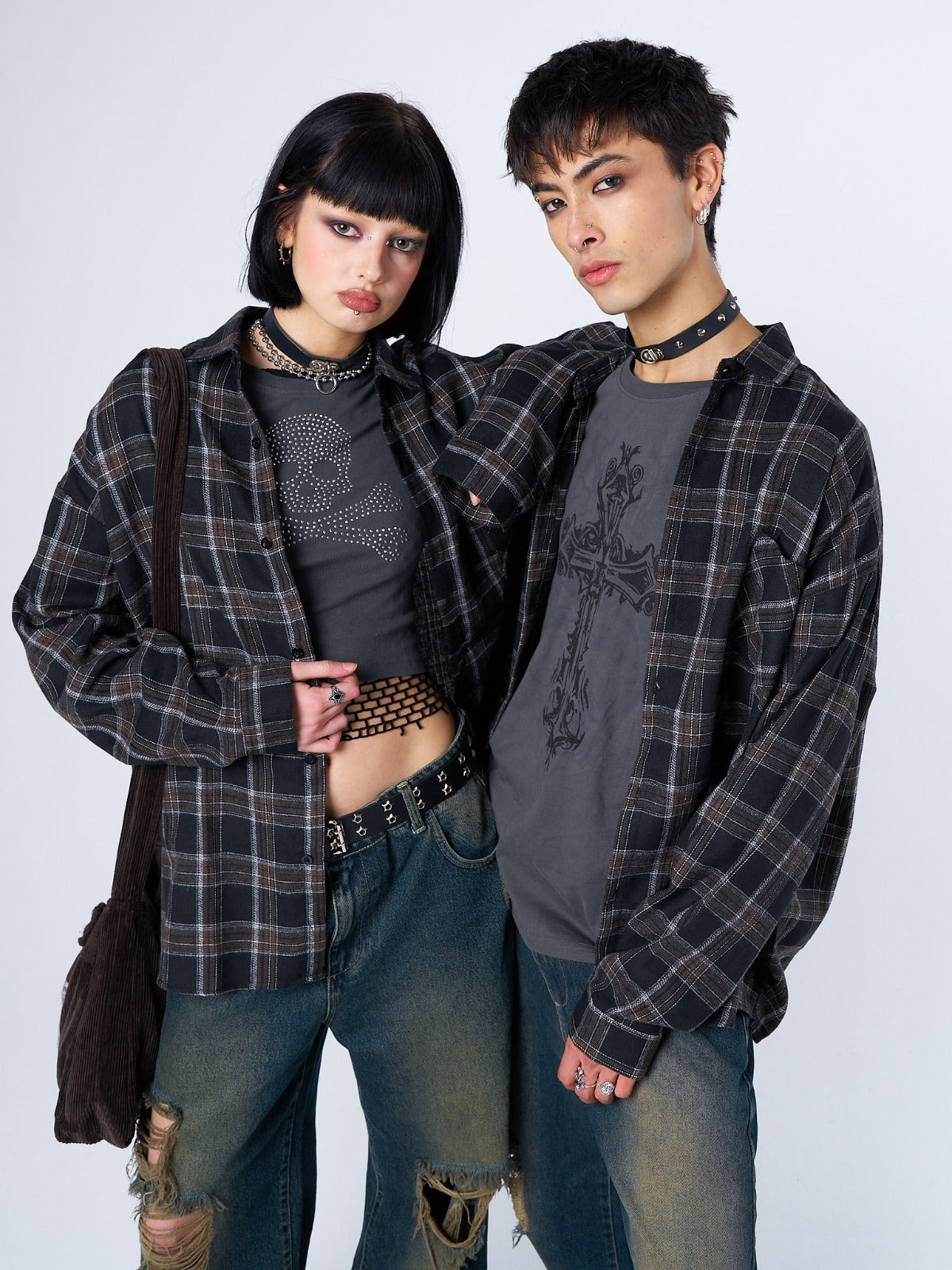 Tyler Black & Grey Checked Shirt-IYAMIUIO