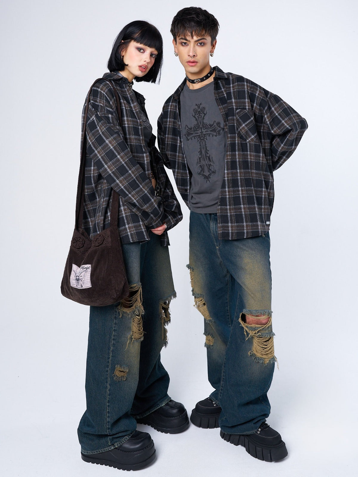 Tyler Black & Grey Checked Shirt-IYAMIUIO