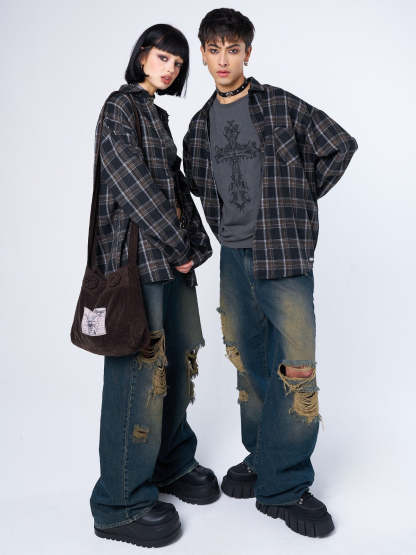 Tyler Black & Grey Checked Shirt-IYAMIUIO