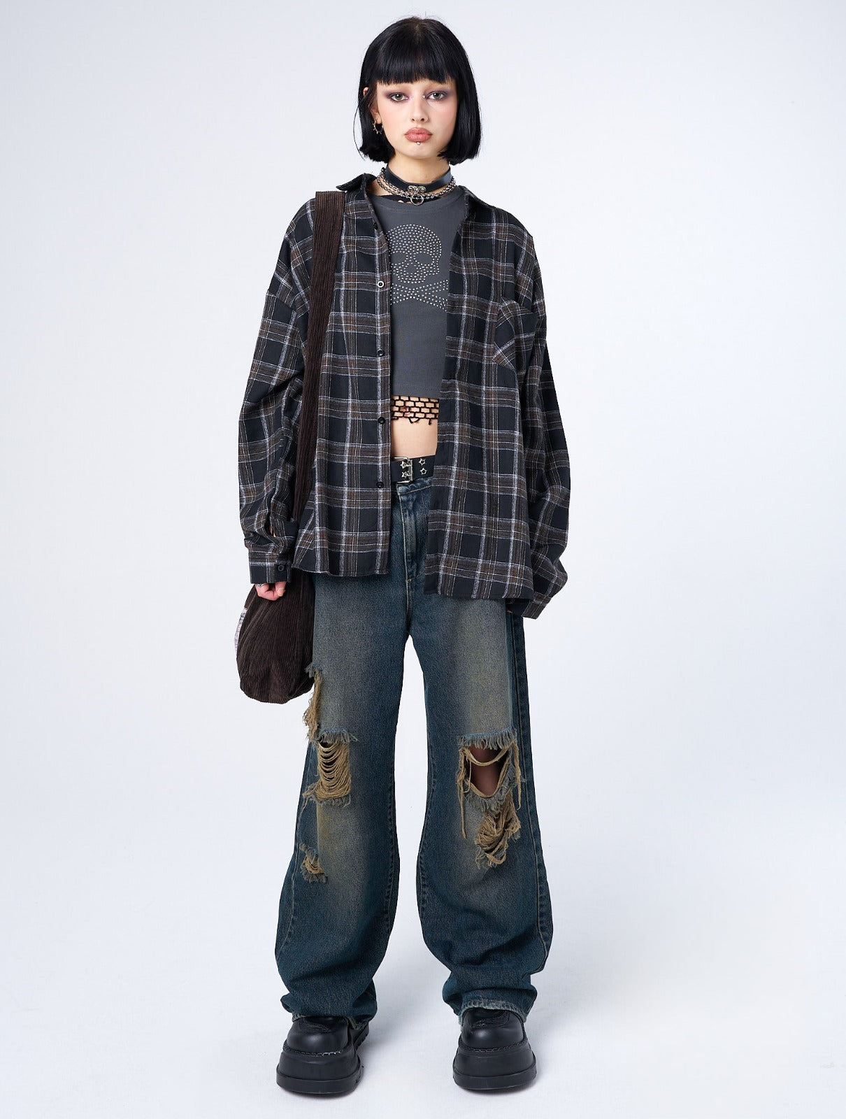 Tyler Black & Grey Checked Shirt-IYAMIUIO