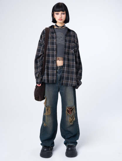 Tyler Black & Grey Checked Shirt-IYAMIUIO