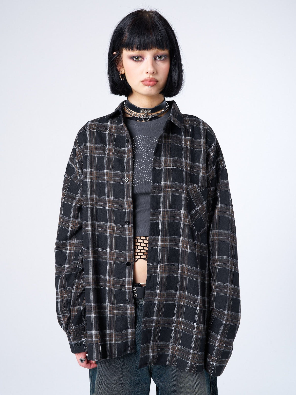 Tyler Black & Grey Checked Shirt-IYAMIUIO