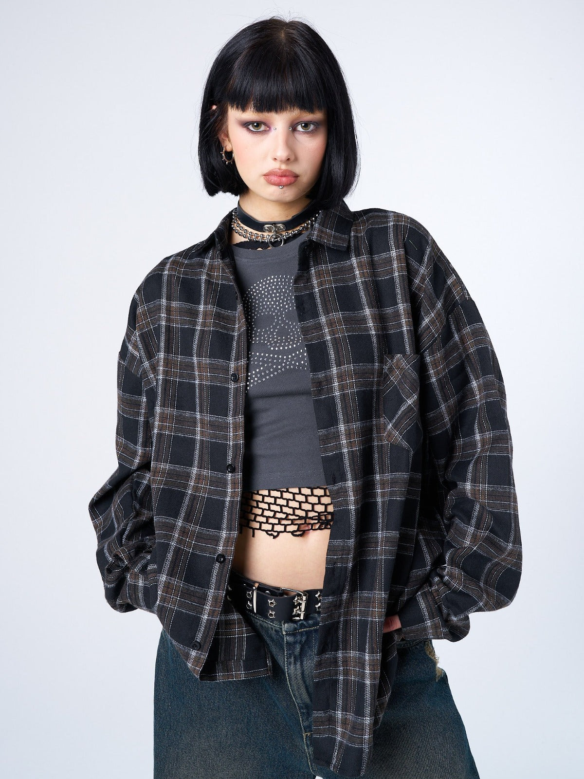Tyler Black & Grey Checked Shirt-IYAMIUIO