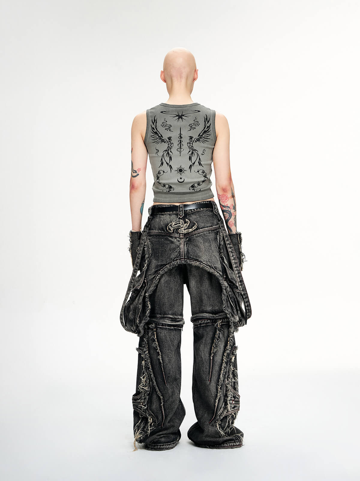 Personsoul Black Detachable Denim Overalls-IYAMIUIO