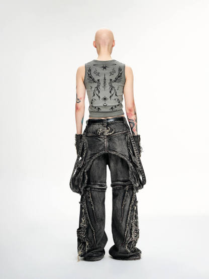 Personsoul Black Detachable Denim Overalls-IYAMIUIO