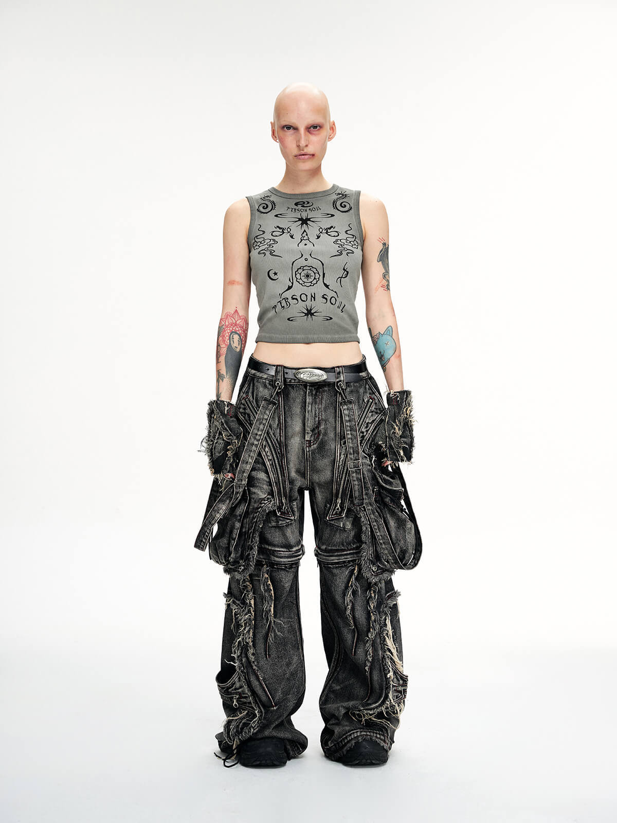 Personsoul Black Detachable Denim Overalls-IYAMIUIO