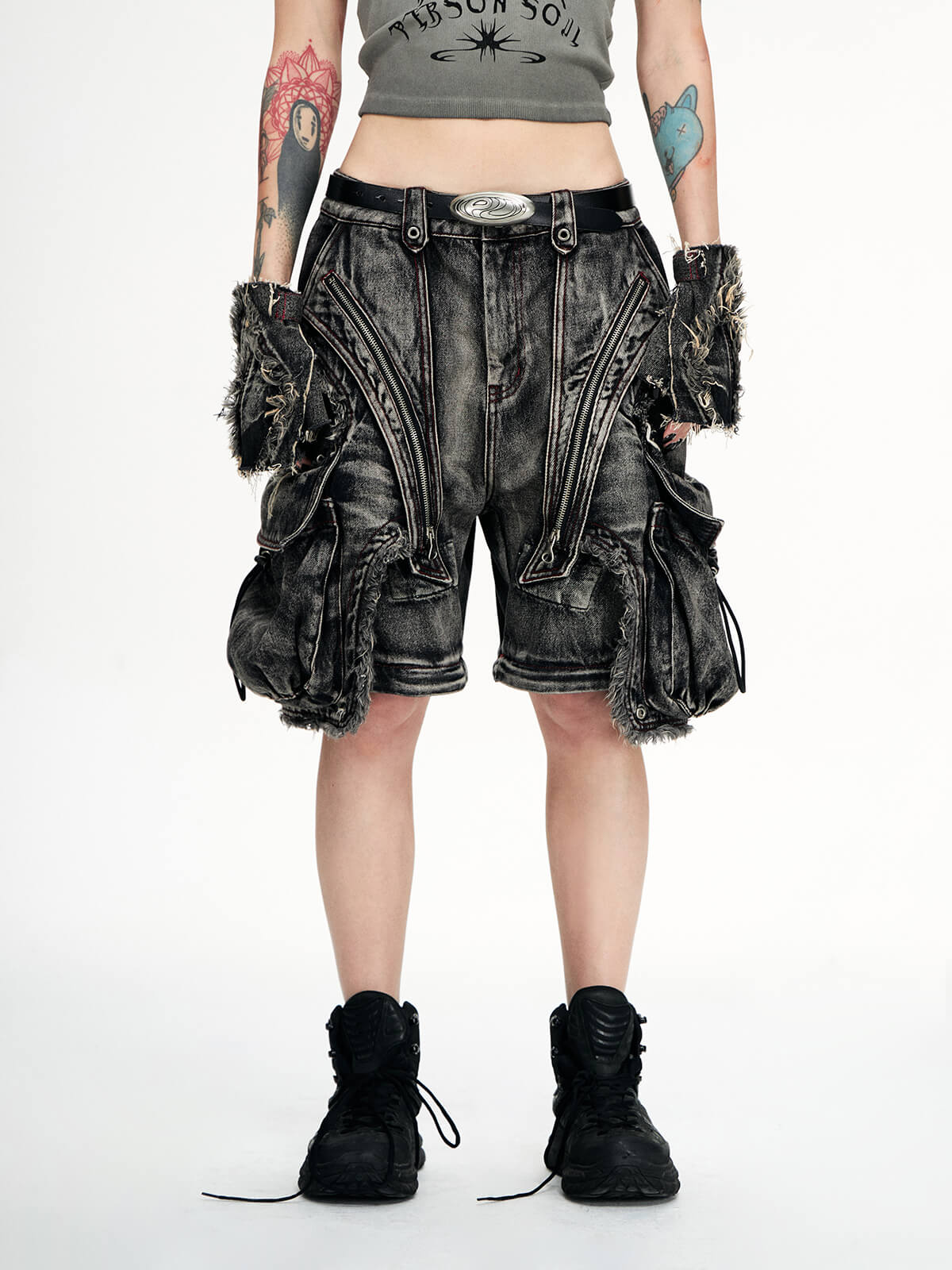 Personsoul Black Detachable Denim Overalls-IYAMIUIO