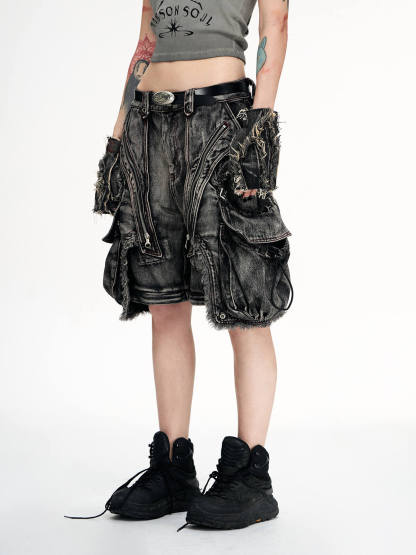 Personsoul Black Detachable Denim Overalls-IYAMIUIO