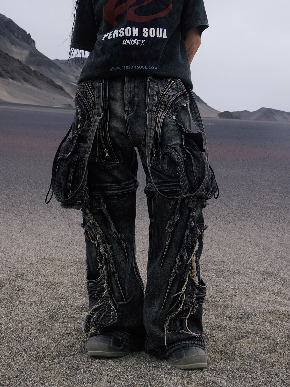 Personsoul Black Detachable Denim Overalls-IYAMIUIO