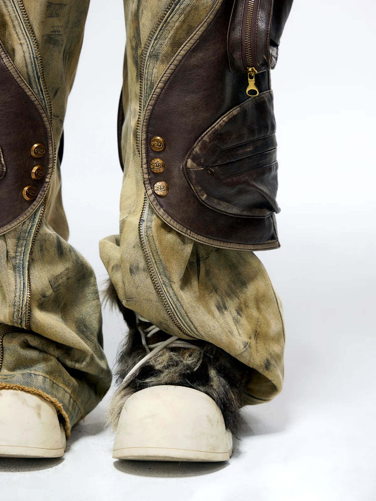 Personsoul Western Dunes Leather Panel Jeans-IYAMIUIO