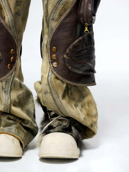 Personsoul Western Dunes Leather Panel Jeans-IYAMIUIO