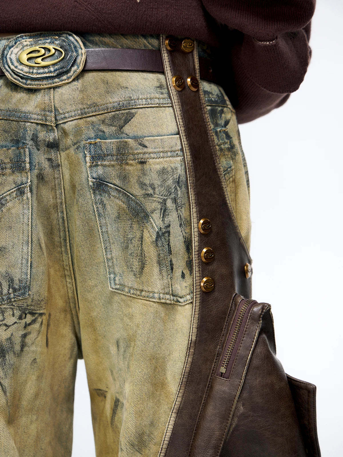 Personsoul Western Dunes Leather Panel Jeans-IYAMIUIO