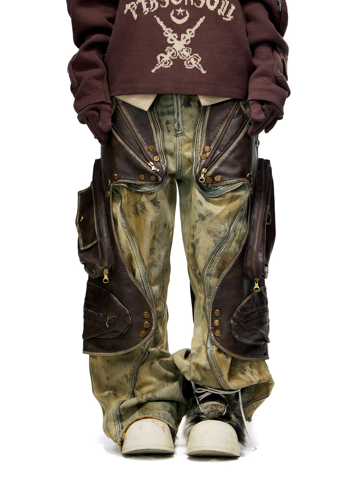 Personsoul Western Dunes Leather Panel Jeans-IYAMIUIO