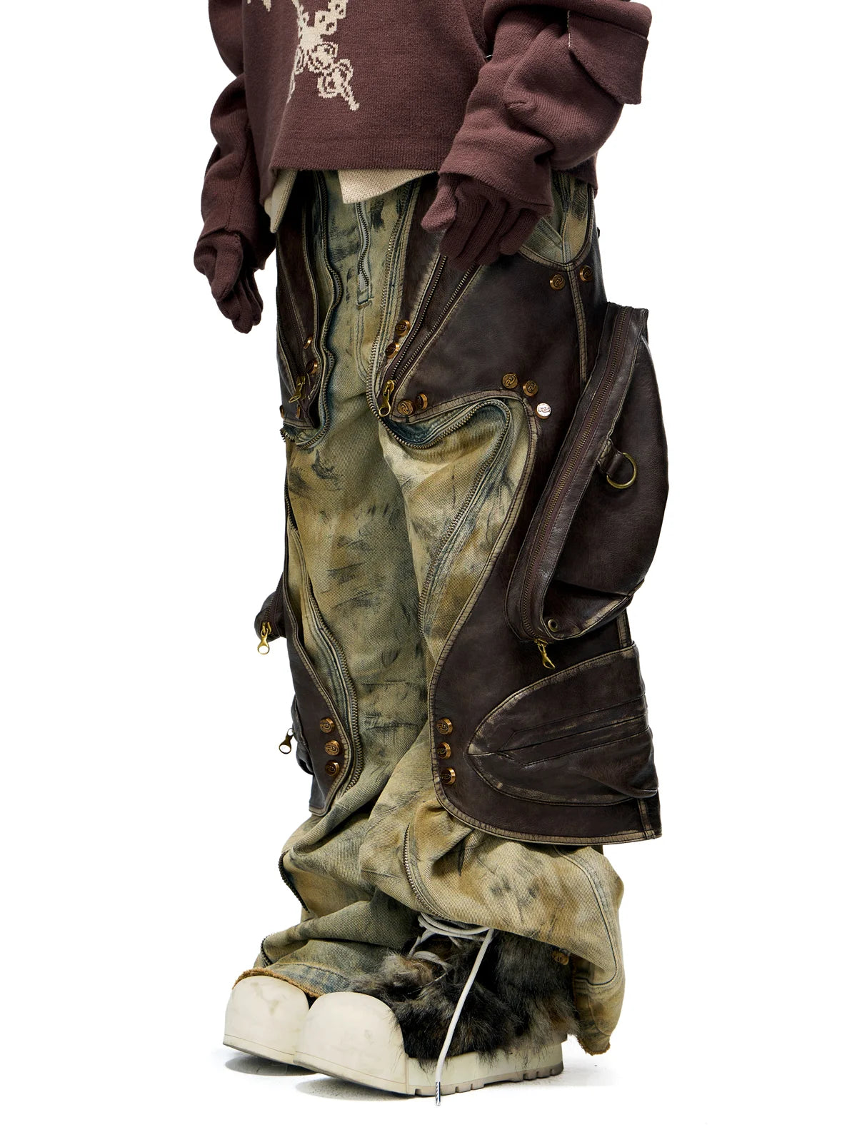 Personsoul Western Dunes Leather Panel Jeans-IYAMIUIO