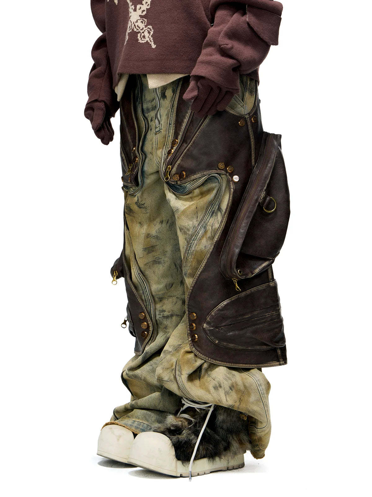 Personsoul Western Dunes Leather Panel Jeans-IYAMIUIO