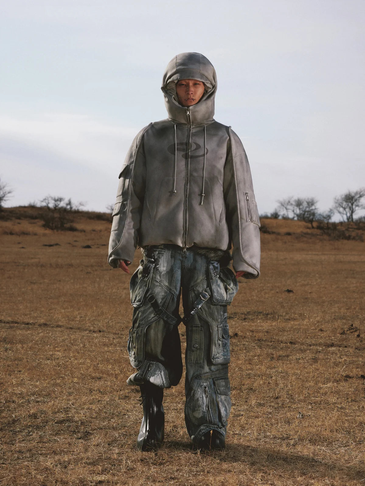 Personsoul White Stain Graffiti Cargo Pants-IYAMIUIO