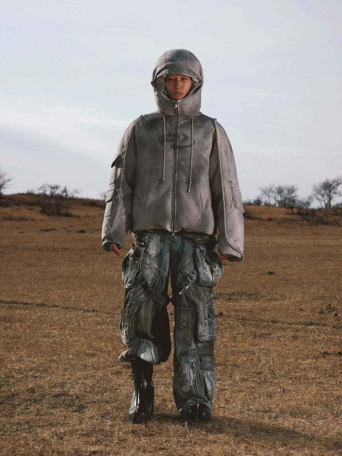 Personsoul White Stain Graffiti Cargo Pants-IYAMIUIO