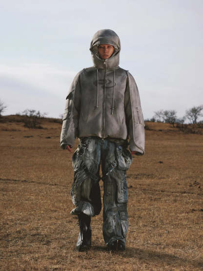 Personsoul White Stain Graffiti Cargo Pants-IYAMIUIO