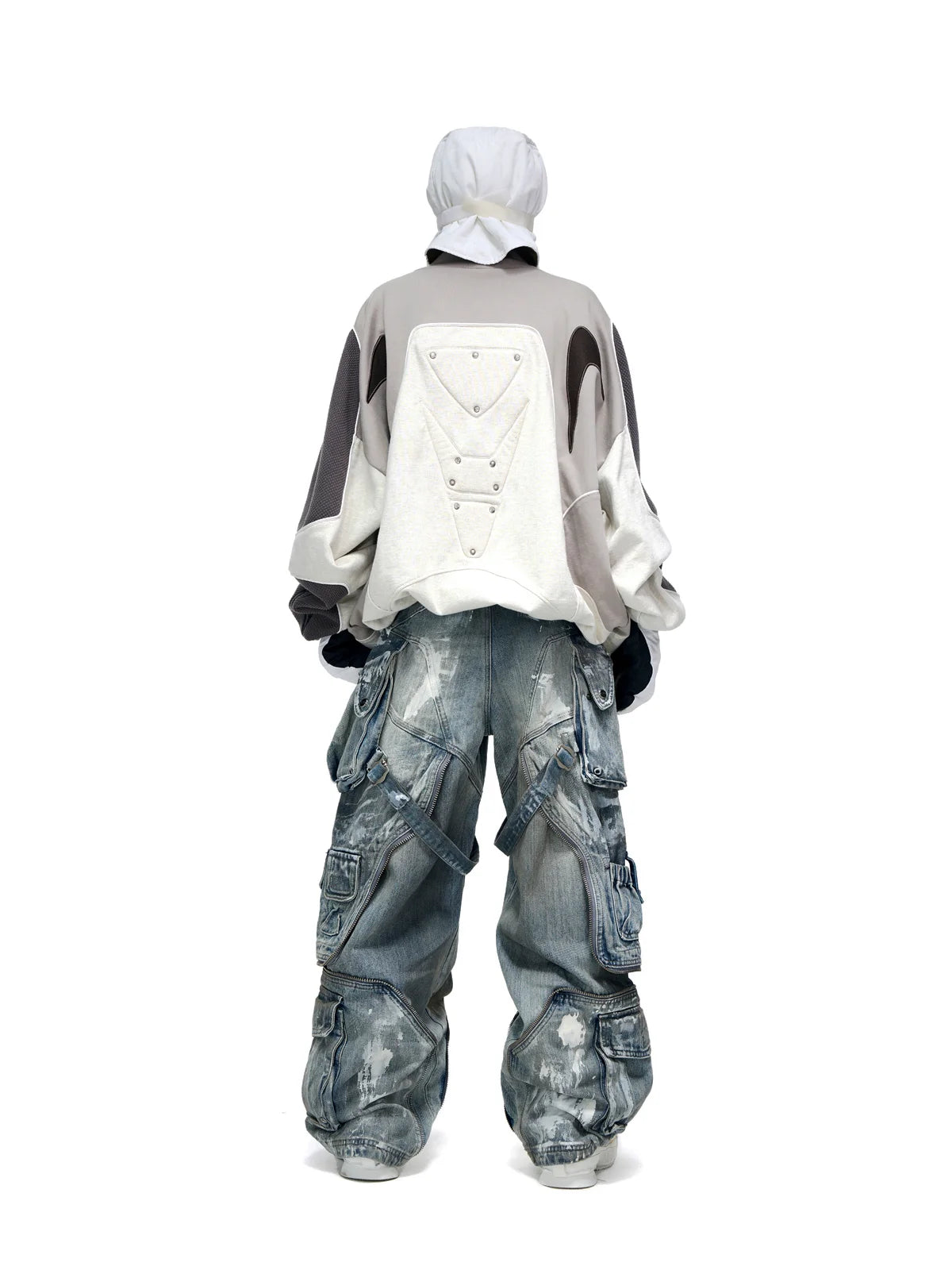 Personsoul White Stain Graffiti Cargo Pants-IYAMIUIO