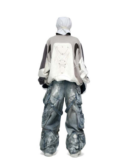 Personsoul White Stain Graffiti Cargo Pants-IYAMIUIO