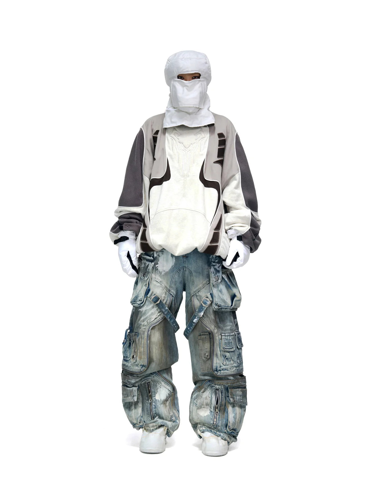 Personsoul White Stain Graffiti Cargo Pants-IYAMIUIO