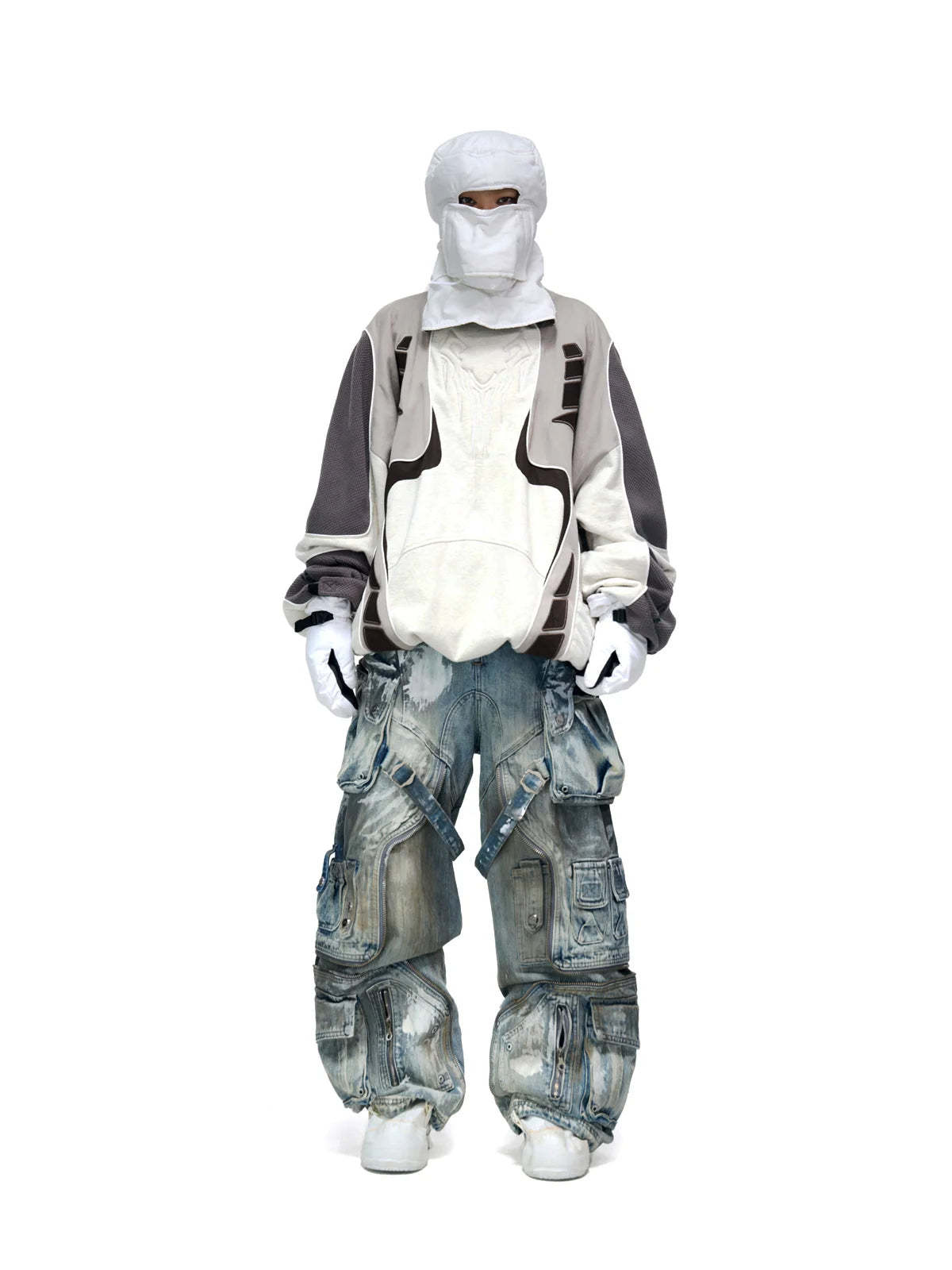 Personsoul White Stain Graffiti Cargo Pants-IYAMIUIO